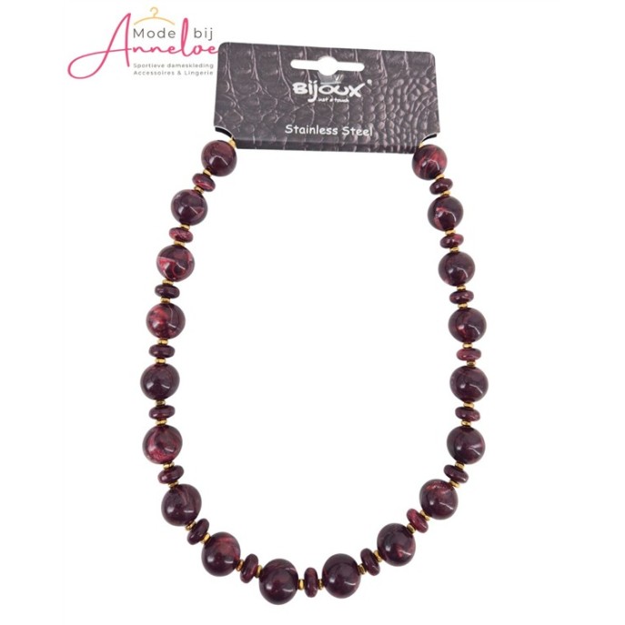 Bijoux Ketting kort grote kralen 8123842 bordeaux mix
